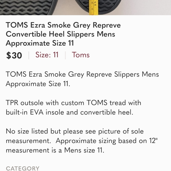 TOMS Ezra Smoke Grey Repreve Convertible Heel Slippers Mens Approximate Size 11 - Picture 9 of 9